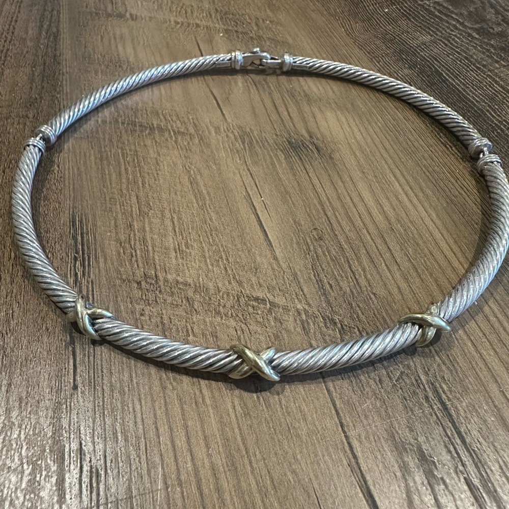 David Yurman cable collar necklace 14k gold and sterling silver.